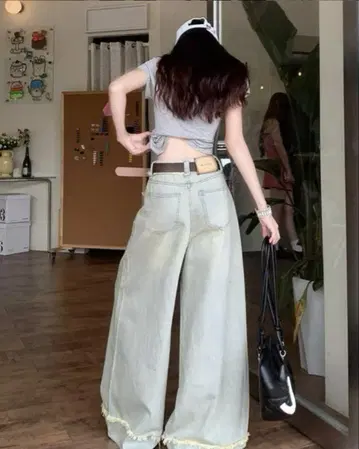 Miniministore 하이 웨스트 데님 와이드 팬츠