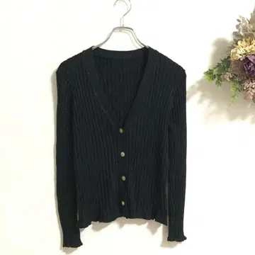 V넥 가디건 블랙 리브 라메 믹스 택 없음 a698