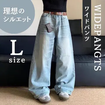 배기 데님 팬츠 L 배기 팬츠 와이드 실루엣 하이웨스트