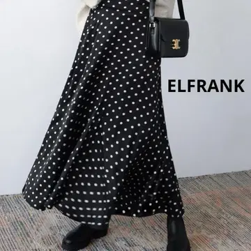 ELFRANK 새틴 머메이드 플레어 롱 스커트 도트 프리 size