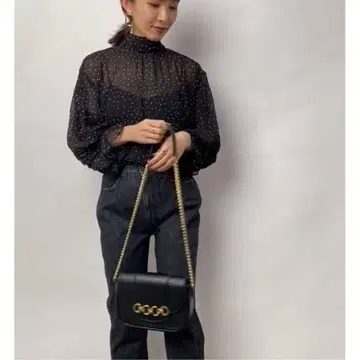 sniel 도트 무늬 쉬폰 긴팔 블라우스