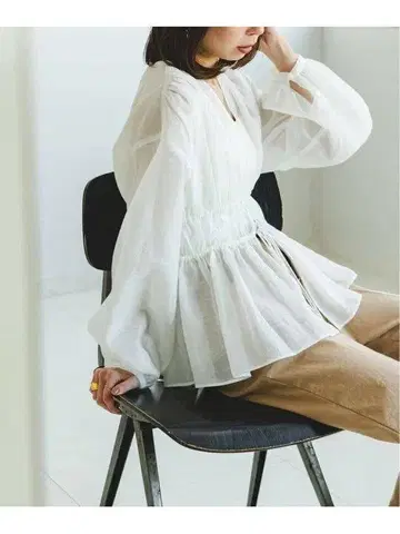 시어 양류 개더 블라우스