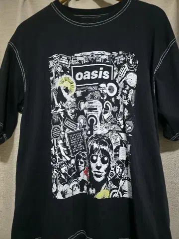 oasis 그래픽 티셔츠 블랙 반팔 밴딩 티셔츠