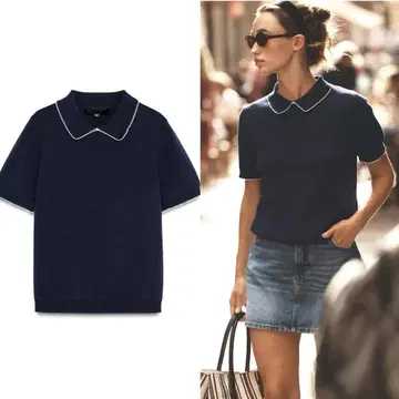 ZARA 시착만 한 택 포함 새상품 파이핑 니트탑 M 네이비