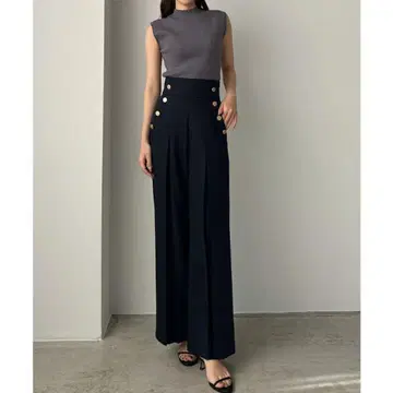Louere Louere 하이웨스트 턱 마린 세미 와이드 팬츠 네이비