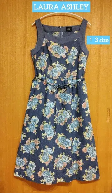 LAURA ASHLEY 푸른 장미 패턴 원피스 리본 벨트 사이즈 13
