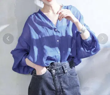 SLOBE IENA 라미 개더 셔츠 블루 린넨
