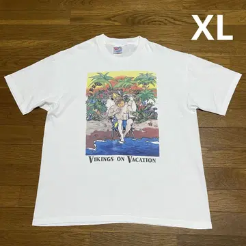90s USA제 Hanes 바이킹의 휴일 티셔츠 XL 화이트