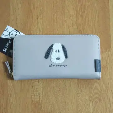 SNOOPY 모코모코 자수 라운드 지퍼 장지갑 그레이지