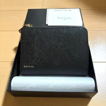 Paul Smith 초레어 지퍼 스트로우 그레인 접이식 지갑 새상품 블랙