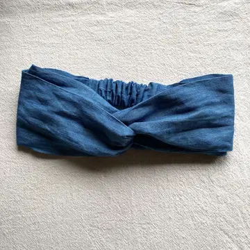 정 네이비 나염 린넨 크로스 터번