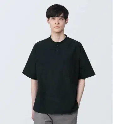 무인양품 신사 냉감 헨리넥 반팔 브로드 T셔츠 M사이즈 블랙