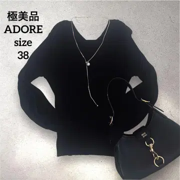 컨디션 최상 ADORE 2way V넥 심플 니트 블랙 긴팔 38