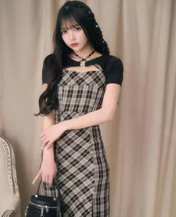 미셸 마카롱 앙상블 체크 원피스