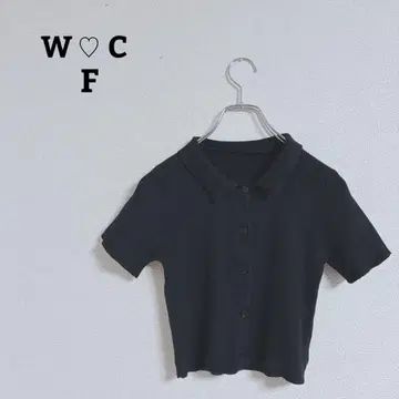 WC 위고 컬러 반팔 폴로 니트 가디건 타이트 스트레치 F
