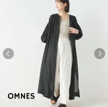 omnes 새상품 코튼 보일 소매 볼륨 개더 원피스 블랙