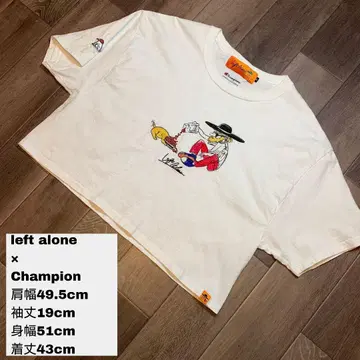 left alone x Champion 콜라보 티셔츠 숏 기장 자수