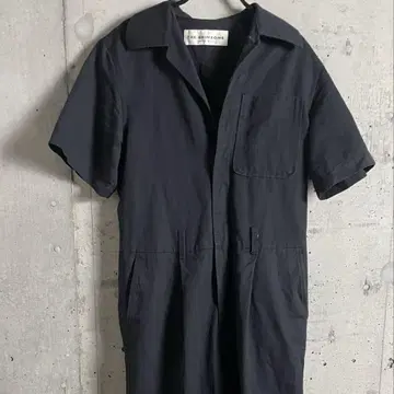 신존 올인원 오버롤 린넨 코튼 블랙 반팔 검정