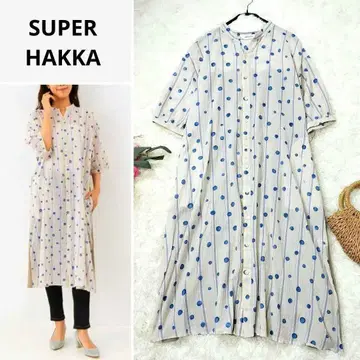 SUPER HAKKA 도트 스트라이프 도킹 셔츠 원피스 5부 소매