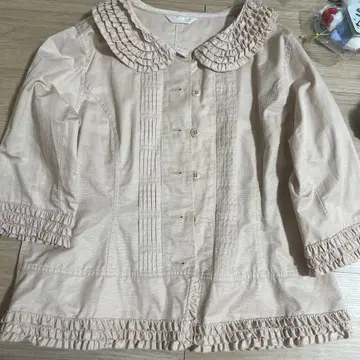 핑크하우스 핑크 베이지 피코 프릴 핀턱 자켓