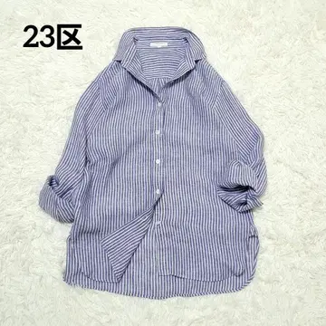 23구 리베코 린넨 100% 린넨 긴팔 블라우스 셔츠 스트라이프