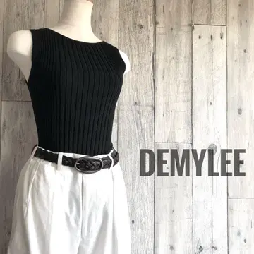 DEMYLEE 데미리 슬리브리스 리브 니트 상의 스트레치 블랙
