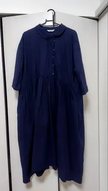 네이비 롱 원피스 M 마 혼방 린넨 혼방