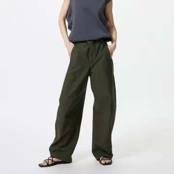 유니클로 저지 배럴 레그 팬츠 OLIVE M 사이즈