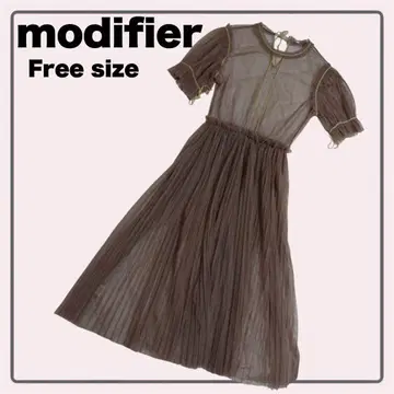 modifier 시어 원피스 플리츠 브라운 계열 시스루