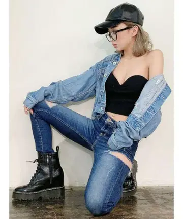 GYDA SIDE RIPPED 스키니 데님 팬츠
