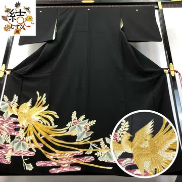 MK-1667 블랙 전통 예복 기모노 자수 봉황 꽃 무늬 블랙 컬러