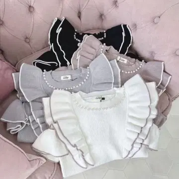 evelyn 에블린 펄 프릴 니트 상의 핑크 프리 사이즈