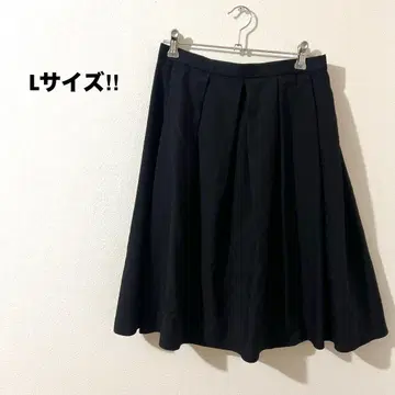 플리츠 플레어 스커트 빅 사이즈 L 종아리 기장 블랙 여성용