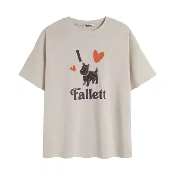 Fallett 개와 하트 프린트 반팔 티셔츠