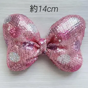 디즈니 미니 리본 스팽글 핑크 물방울 도트 14cm