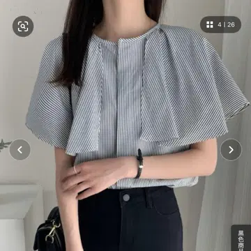 Diosfront 케이프 프릴 블라우스 반팔 그레이 계열