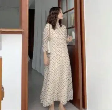 벌스데이 바쉬 플리츠 롱 드레스 플리츠 도트 원피스