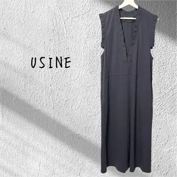 USINE 유진 프릴 그레이 슬리브리스 롱 원피스