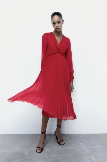 ZARA 플리츠 미디 원피스 자라 쉬폰