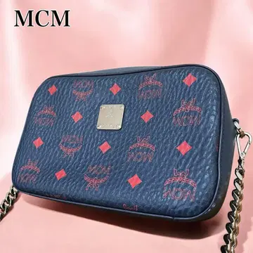 새상품급 MCM 카메라백 체인 숄더 올 패턴 네이비 곤색