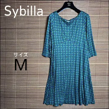 [ Sybilla 시빌라 ] 기하학 플라워 올 패턴 7부 소매 원피스 M