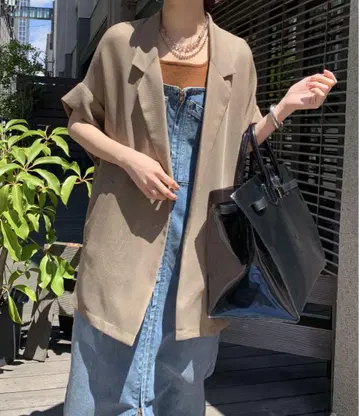 DOUDOU 메쉬 반팔 자켓 모카