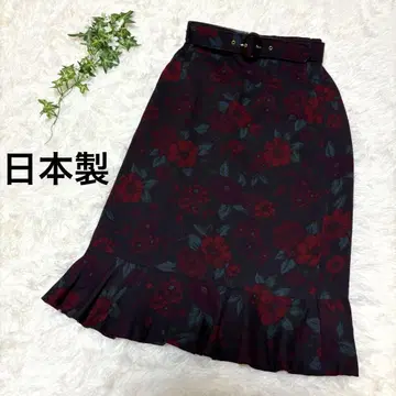 일본제 울 100% 프릴이 달린 다크 플라워 스커트 9호