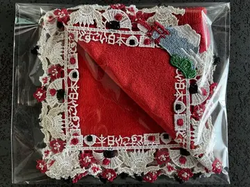 치카자와 레이스 타월 손수건 도스코이 일본 레드