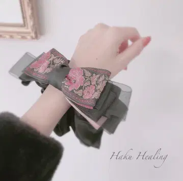 고급 자수 리본 ROSE 빅 스크런치