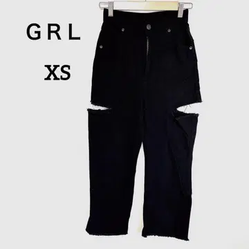 GRL 슬릿 데미지 와이드 팬츠 gm633 블랙 XS