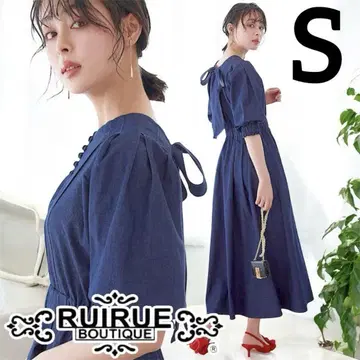 루일 에 부티크 데님 원피스 블루 반팔 리본 리조트