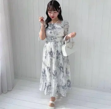 evelyn 꽃무늬 플리츠 OP 아이스 그레이 양산형 스나계