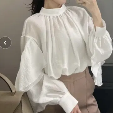 애뉴언스 프릴 디자인 시어 블라우스 셔츠 블라우스 화이트 긴팔