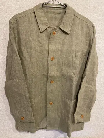 MITSUMINE 린넨 그린 커버올 SIZE:M 이탈리아제